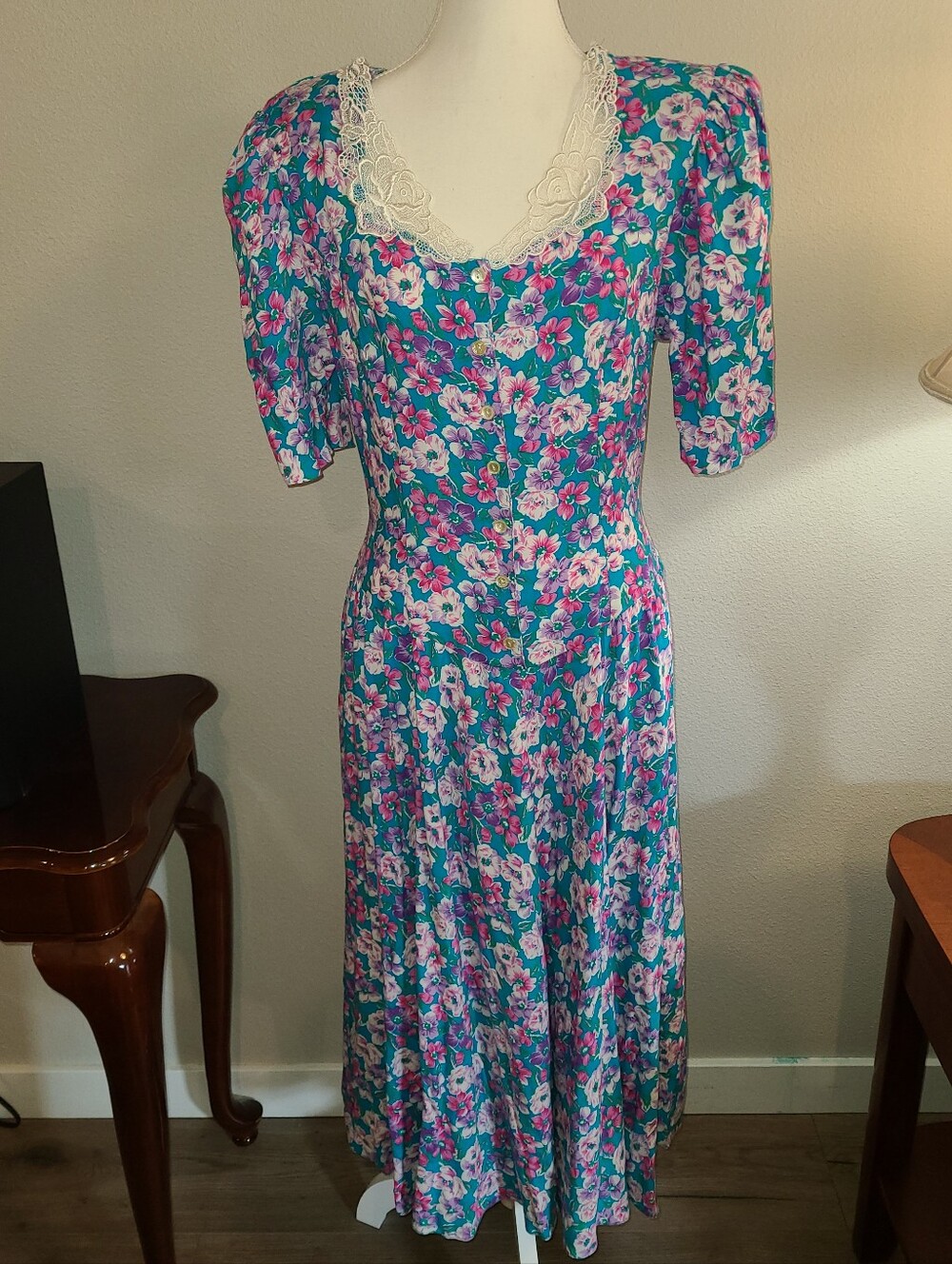 Vintage 80s/90s Prairie Cottagecore Jonathan Martin Floral Dress Size 11/12